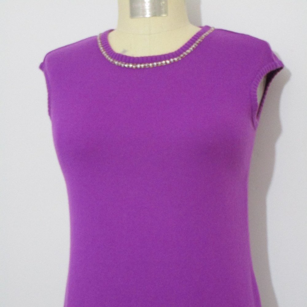 CASHMERE Pullover Knit Sweater Vest Sleeveless Cuddly Purple Rhinestones